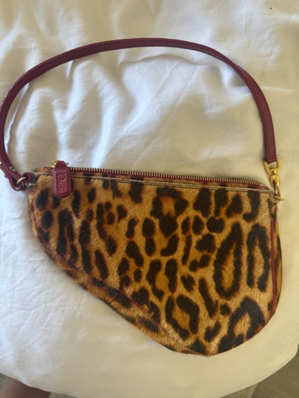 Dior Leopard Pony Hair Saddle Bag with Red Trim - Picture 2 of 3